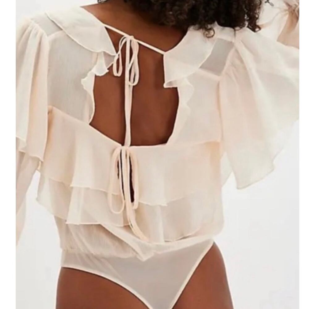 Free People Give Me Drama Bodysuit Women's M Chiffon Romantic Coquette NEW - Picture 2 of 7